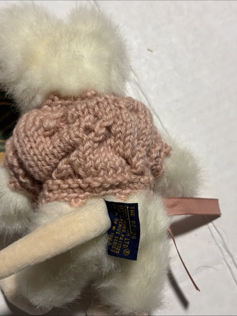 Boyds Bears Vintage Gouda   Cream & Pink Mousie Plush in Knit Sweater